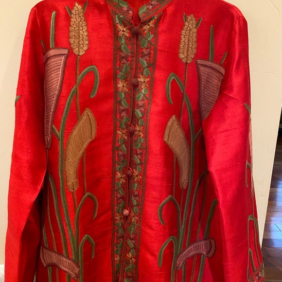 Vintage Handmade Raw Silk Jacket hand Embroidered - Picture 3 of 15